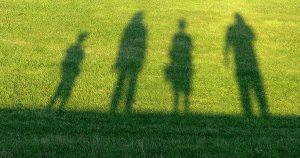 Portrait of a family's shadow on the grass