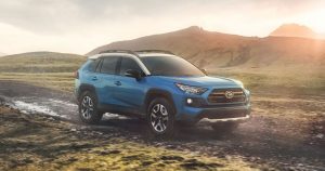 2019 Toyota Rav4 in Blue Flame with Ice Edge roof | Priority Toyota Chesapeake