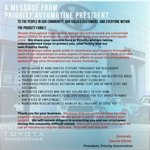 COVID-19 Response | Priority Toyota Chesapeake in Chesapeake, VA